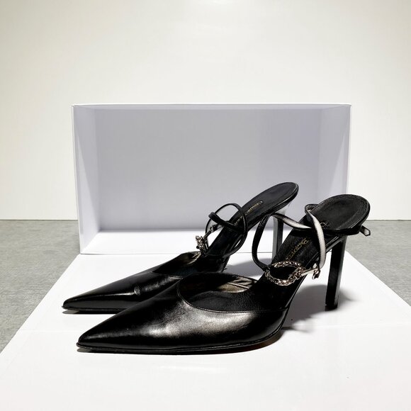 Cesare Paciotti Black Leather Slingback Pumps with Wrap-Around Straps Size 38 - Picture 1 of 5